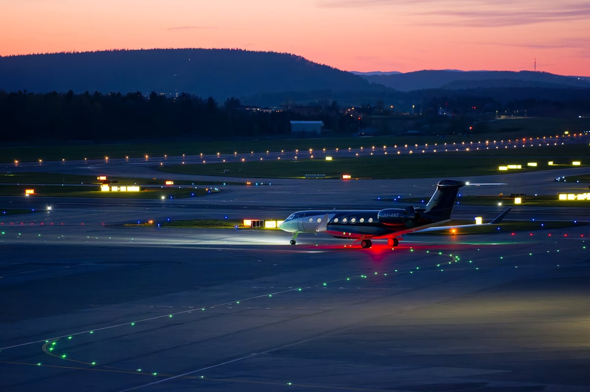 High angle view of private jet Gulfstream G650ER taxiing at Swiss Airport